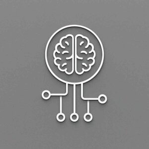 Minimalist illustration of a brain connected to circuit lines, symbolizing artificial intelligence and digital creativity.