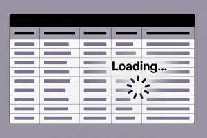 Large data table with loading spinner, showing virtualization effect